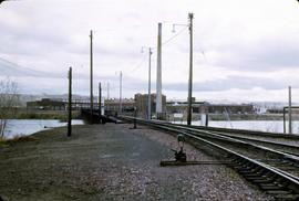 Track view over bridge from Great Northern Railway Great Falls passenger station (not visible) to...