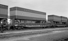 Great Northern Flat Car 60251 and Great Northern Trailer G264 in Washington State, undated