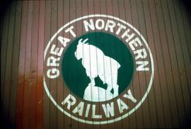 Great Northern Railway Side facing goat herald on side of caboose X-202.