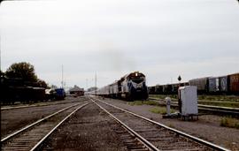 Great Northern Railway Train Number 31, Empire Builder, leaving station at Williston, North Dakot...