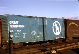 Great Northern Railway Box car 13104,50' boxcar at Spokane, Washington in 1970.