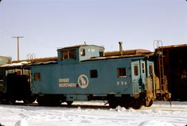 Great Northern Railway Caboose X-56 at Wenatchee, Washington in 1972.