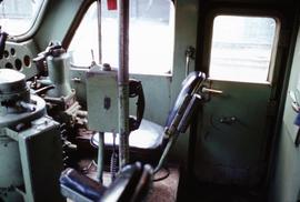 Cab view Engineer's side of Great Northern Railway F unit locomotive.