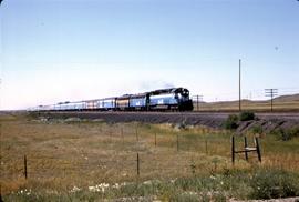 Great Northern Railway Train Number 32, Empire Builder, east of Glasgow, Montana in 1969.