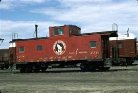 Great Northern Railway Caboose X-74 at Great Falls Montana in 1971.