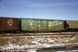 Great Northern Railway Box car 38028,  at Lincoln, Nebraska in 1969.