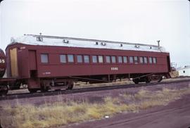 Great Northern Railway Outfit Car O3182 at Shelby, Montana in 1974.