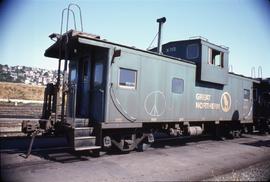 Great Northern Railway Caboose X-113 in Big Sky Blue color scheme at Seattle, Washington.