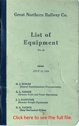Great Northern Railway Company List of Equipment Number 43, 1969