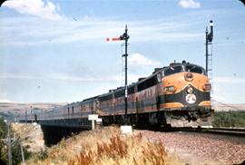 Great Northern Railway train Western Star with engine Number 351C in Glacier Park, Montana in 1959.