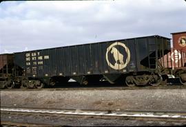 Great Northern Railway Hopper car 70008 at Wenatchee, Washington in 1974.