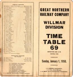 Great Northern Railway (GN) Wilmar Division Employee Timetable Number 69, January 1, 1950