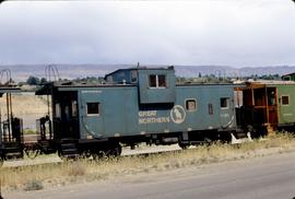 Great Northern Railway Caboose X-155 in Big Sky Blue color scheme at Wenatchee Washington in 1971.