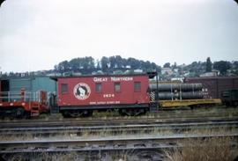 Great Northern Railway Caboose X634 at Seattle, Washington in 1965.