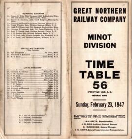 Great Northern Railway (GN) Butte Division Employee Timetable Number 56, February 23, 1947