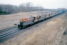 Great Northern Railway Train 438 with SD-7 no 564 at Willmar, Minnesota in 1967.