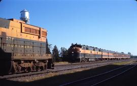 Meet between Great Northern Railway trains 23 and 509 at Askov, Minnesota in 1967.