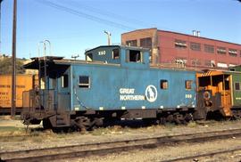 Great Northern Railway Caboose X-60 at Wenatchee, Washington in 1971.