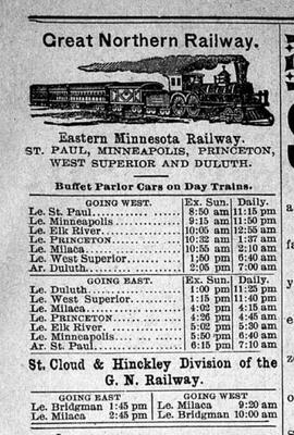 Eastern Minnesota Railway Advertisement from the "Princeton Union", Princeton, Minnesot...