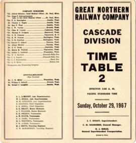 Great Northern Railway (GN) Cascade Division Employee Timetable Number 2, October 29, 1967