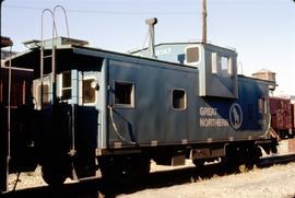 Great Northern Railway Caboose X-147 in Big Sky Blue color scheme at Wenatchee, Washington.