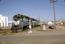 Great Northern Railway Train Number 32, Empire Builder, at Shelby, Montana station with SDP-45 no...