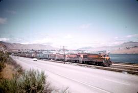 Great Northern Railway Train 88 leaving  Wenatchee, Washington yard in 1968.