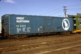 Great Northern Railway Express Box Car 2630 at Wenatchee, Washington in 1974.