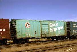 Great Northern Railway Box car 18378,Glacier Green 40' boxcar at Wenatchee, Washington in 1970.