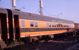 Great Northern Railway Passenger Car 948, coach at Spokane, Washington in 1969.
