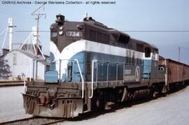 Great Northern Diesel Locomotive 734 at Monroe, Washington, 1968