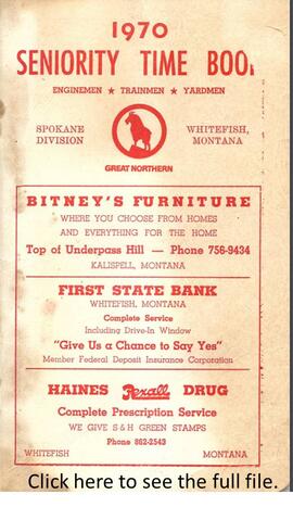 Great Northern Railway Spokane Division Enginemen, Trainmen, Yardmen Seniority Roster, 1970