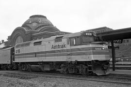 Amtrak diesel locomotive 216 at Tacoma, Washington on May 05, 1976.