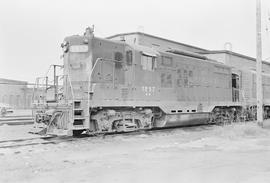 Burlington Northern diesel locomotive 1857 at Auburn, Washington in 1971.