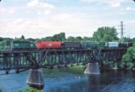 Burlington Northern Diesel Locomotive Number 1413 With Freight Cars at Saint Cloud, Minnesota In ...