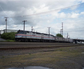 Amtrak diesel locomotive 214 at Portland, Oregon in 1990.