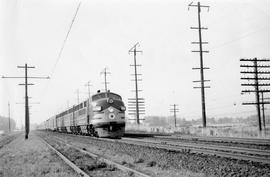 Northern Pacific diesel locomotive number 6506 at Allentown, Washington, circa 1948.