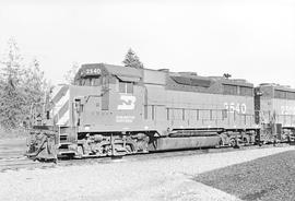 Burlington Northern diesel locomotive 2540 at Hoquiam, Washington in 1976.