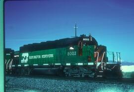 Burlington Northern 8002 at Spokane, Washington in 1987.