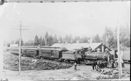 Northern Pacific passenger train at Darrington, Washington, circa 1910.