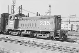 Burlington Northern diesel locomotive 235 at Clyde, Illinois in 1972.