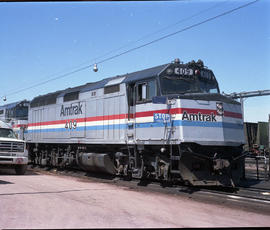 Amtrak diesel locomotive 409 at Havre, Montana on May 1, 1989.