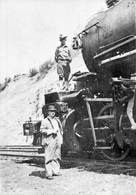 Railroad employee and soldier at Stampede, Washington, circa 1917.