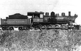 Pacific Coast Railroad steam locomotive number 16 at Maple Valley, Washington, circa 1920.