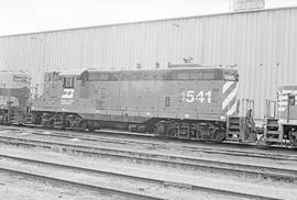 Burlington Northern diesel locomotive 1541 at Minneapolis, Minnesota in 1973.