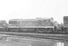 Burlington Northern diesel locomotive 5650 at Clyde, Illinois in 1972.