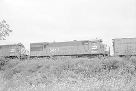 Burlington Northern diesel locomotive 5481 at Ravenna, Nebraska in 1972.