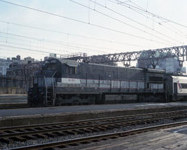 New Jersey Transit Lines diesel locomotive 4181 at Hoboken, New Jersey in April 1988.