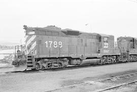 Burlington Northern diesel locomotive 1788 at Wenatchee, Washington in 1976.