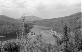 Canadian Pacific Railwayfreight train in the distance at Nelson, British Columbia in August 1974.